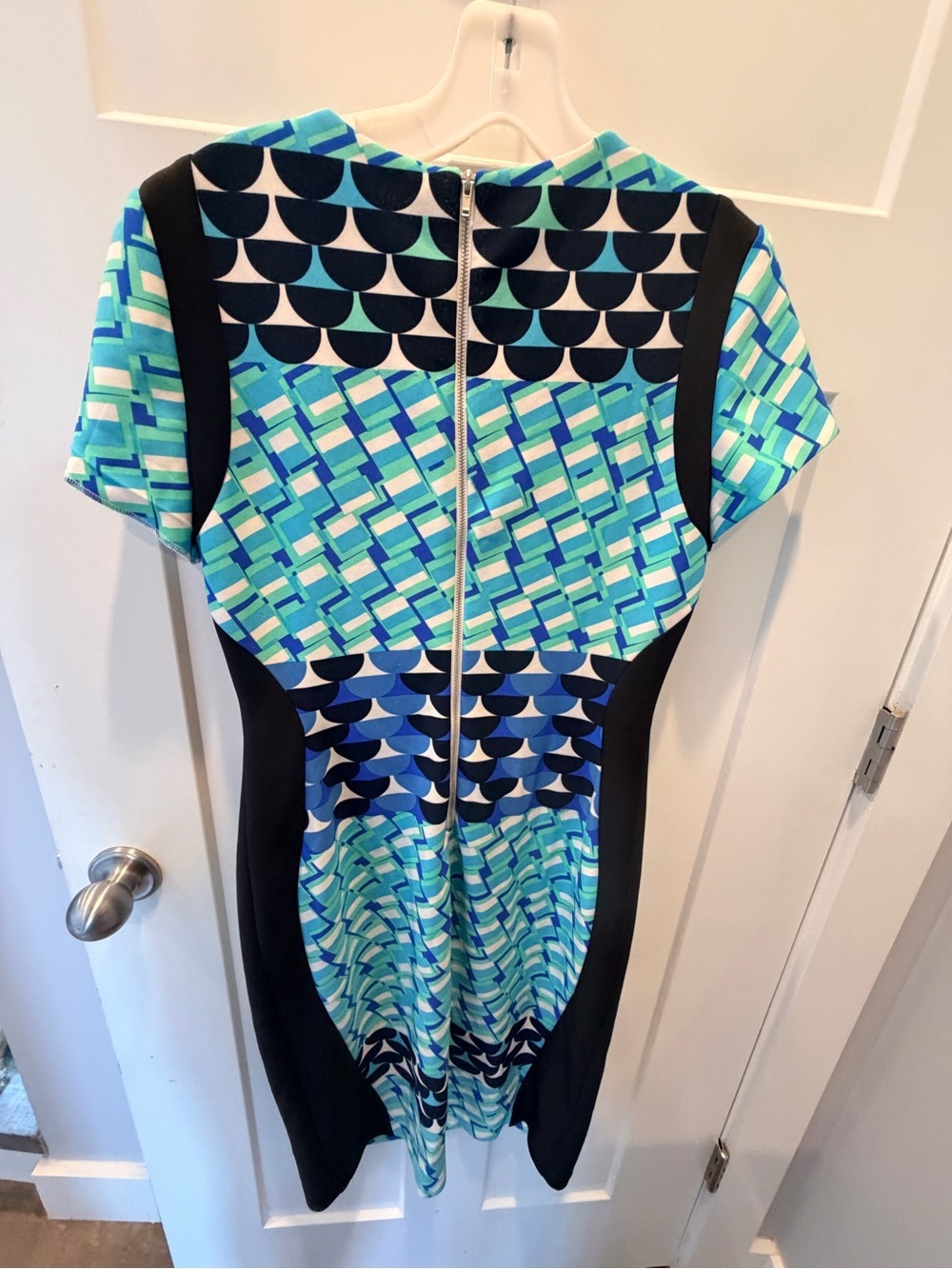 Julian Taylor NY Size 10 Blue Geometric Sheath Dress Colorblock Career Office - Picture 5 of 9